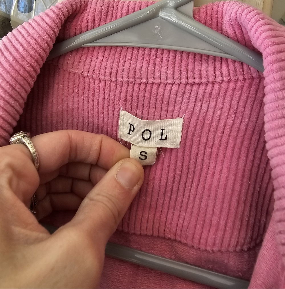 POL Corduroy Trucker Ribbed Jacket Raw Hem Barbie Pink - Picture 4 of 9